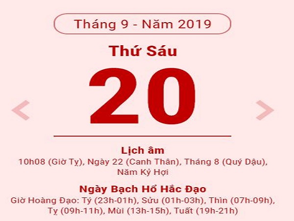 Xem ngày tốt xấu Thứ Sáu ngày 20/09/2019
